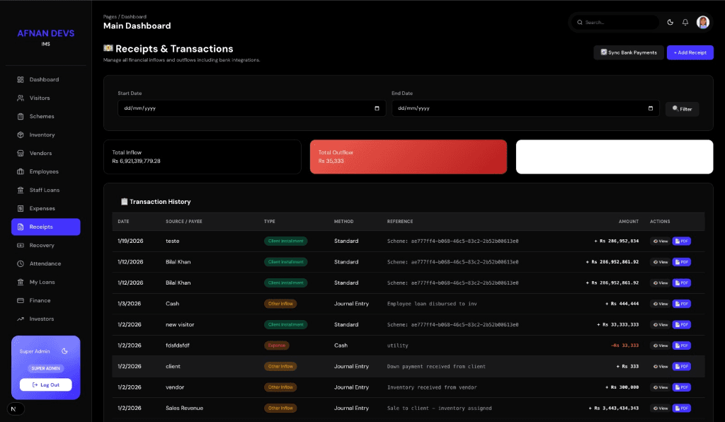 Installment Management System Dashboard
